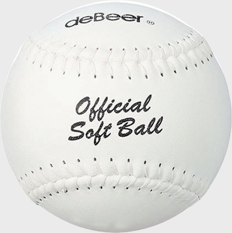 A white W10403 deBEER 14-inch softball with white stitching loading=