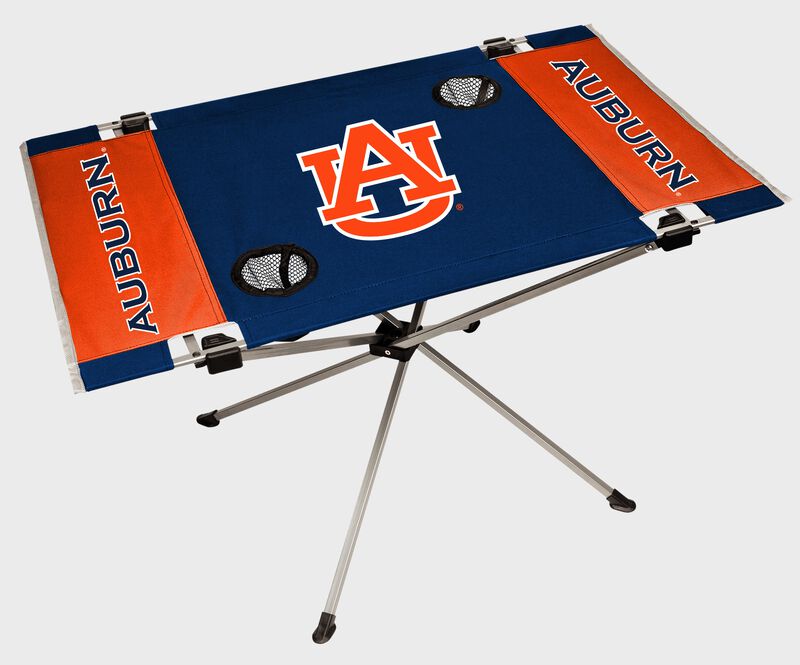 An Auburn Tigers endzone table with a large team logo in the middle