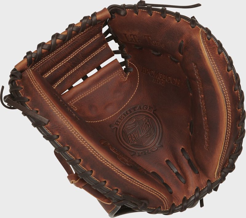 Chocolate palm of a Rawlings Heritage Pro catcher's mitt - SKU: HPCM33CCH