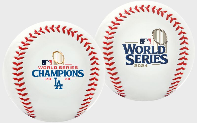 Two images of a 2024 Los Angeles Dodgers World Series Champions replica baseball