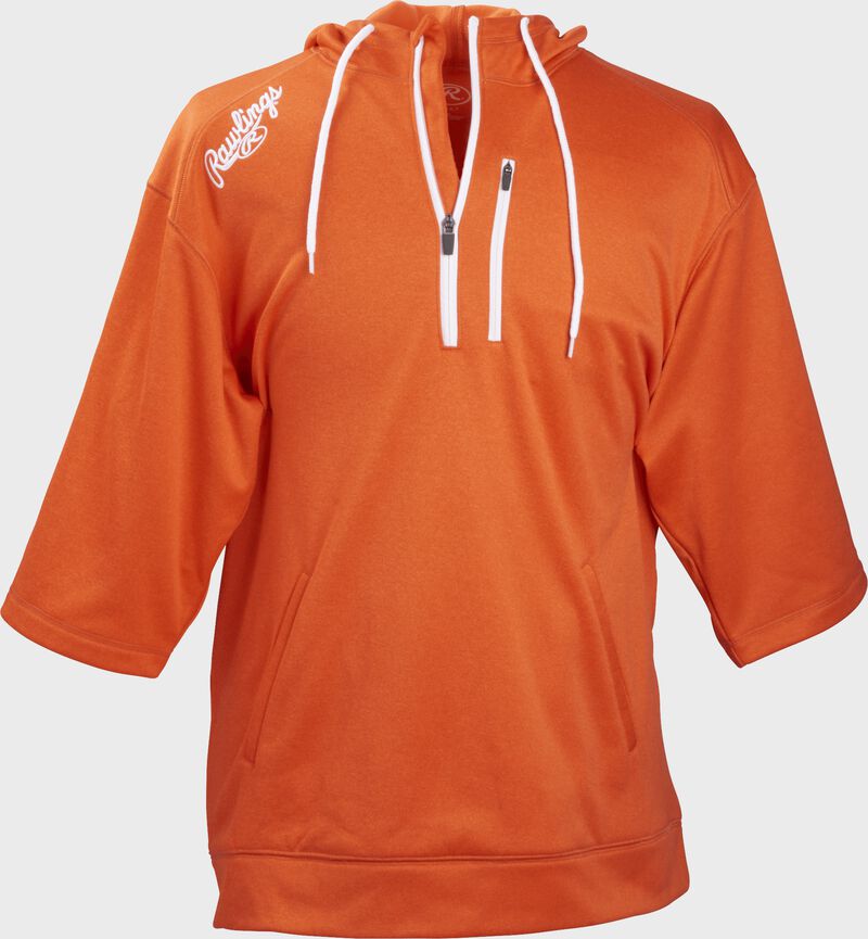 Front of Rawlings Bright Orange Adult Half Sleeve Hoodie with Zipper - SKU #RHTYO-DSW-88 loading=