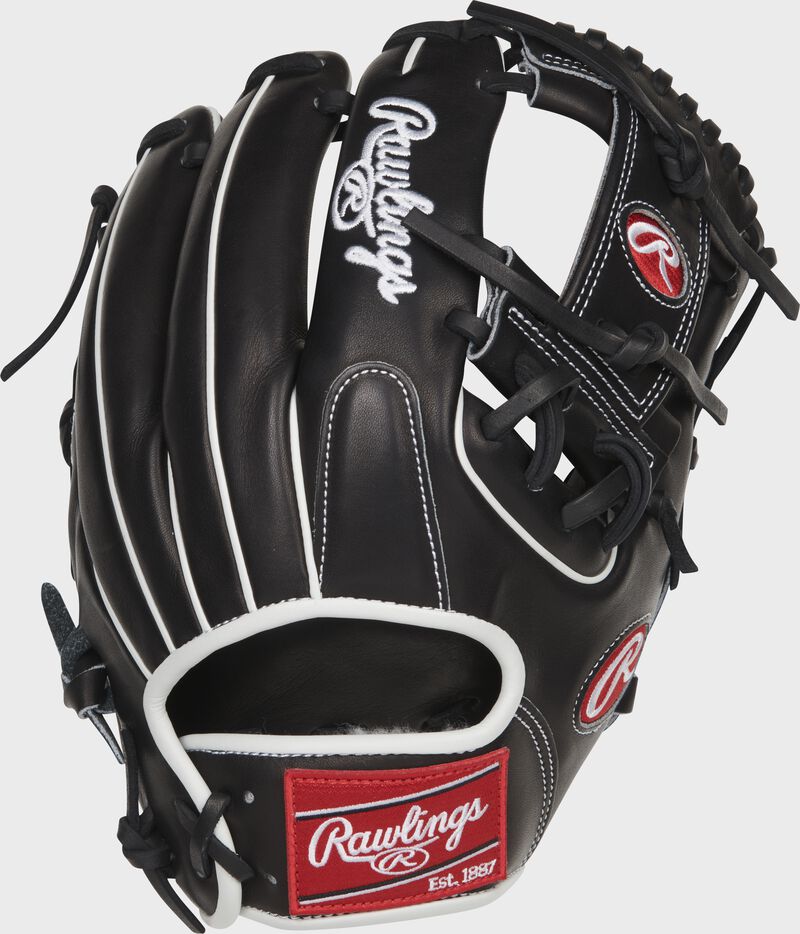 back view of black and white 2021 Gleyber Torres Pro Preferred infield glove