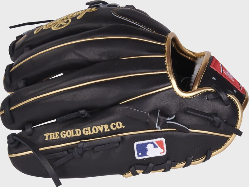 Back of a black Pro Preferred JP Crawford glove with the MLB logo on the pinky - SKU: RPROS2175-2JC