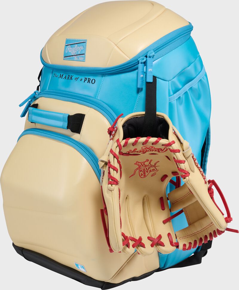Rawlings Leather Gold Collection Backpack, Camel/Columbia Blue