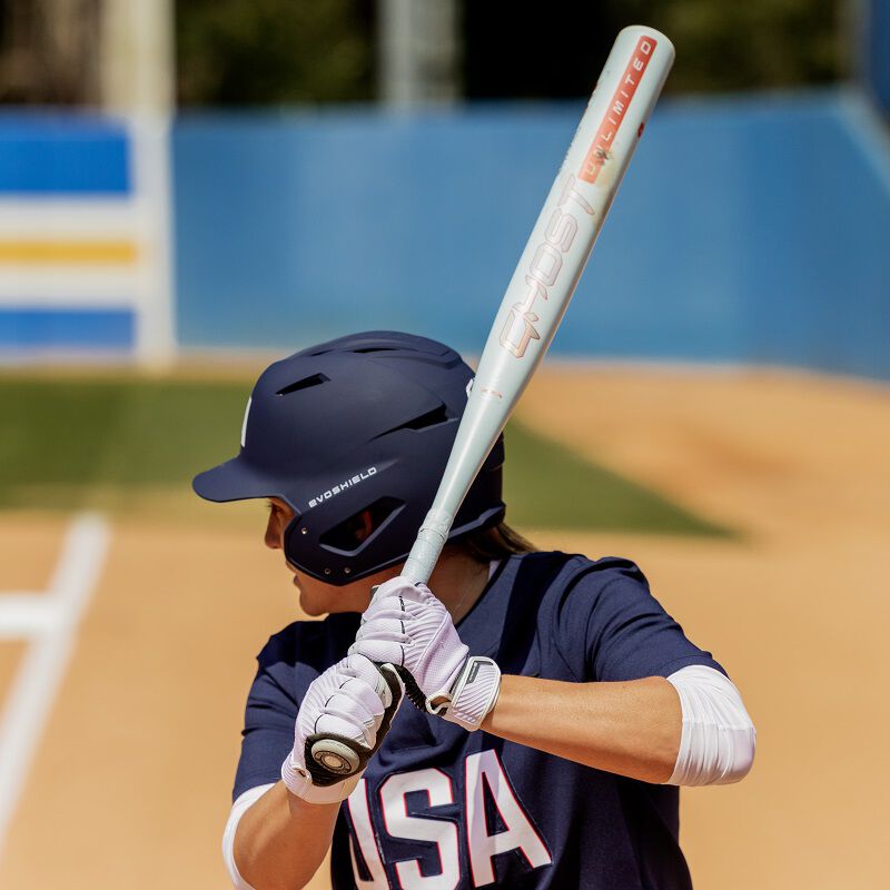 A picture of Haylie McCleney getting ready to swing the 2025 Ghost Unlimited bat