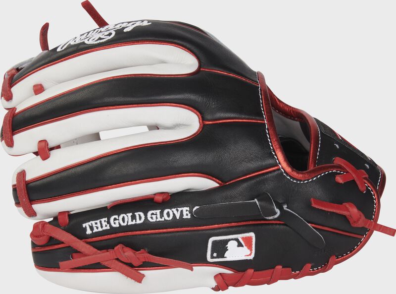 Black/white back of an 11.5" HOH R2G infield glove with the MLB logo on the pinky - SKU: RSGRPROR934-2WB