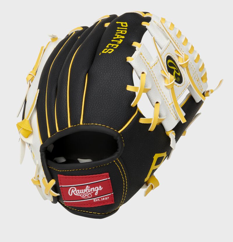 Back of a black/white Pittsburgh Pirates 10-inch I-web glove with a red Rawlings patch - SKU: 22000021111 loading=