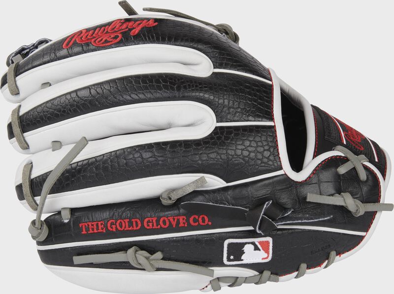 Black croc embossed & white back of a HOH 11.5" infield glove with the MLB logo on the pinky - SKU: PRO314-32BW
