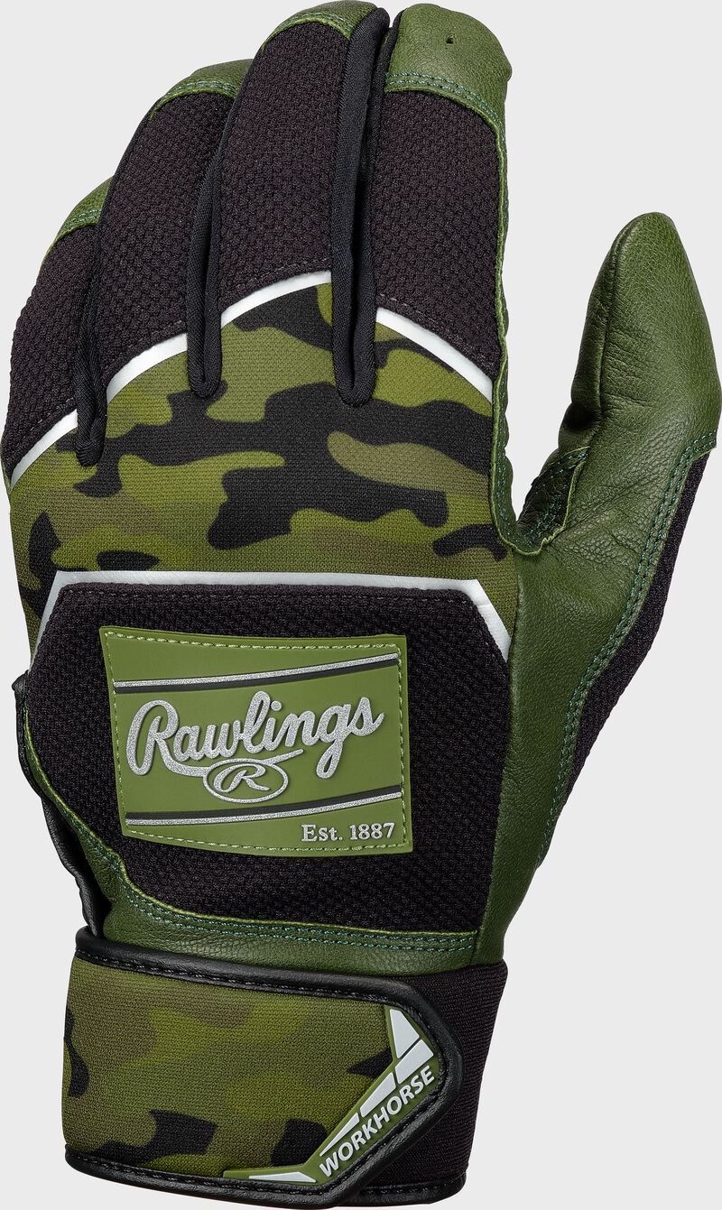 Military green/camo back of a workhorse batting glove - SKU: WH22BG-AC loading=