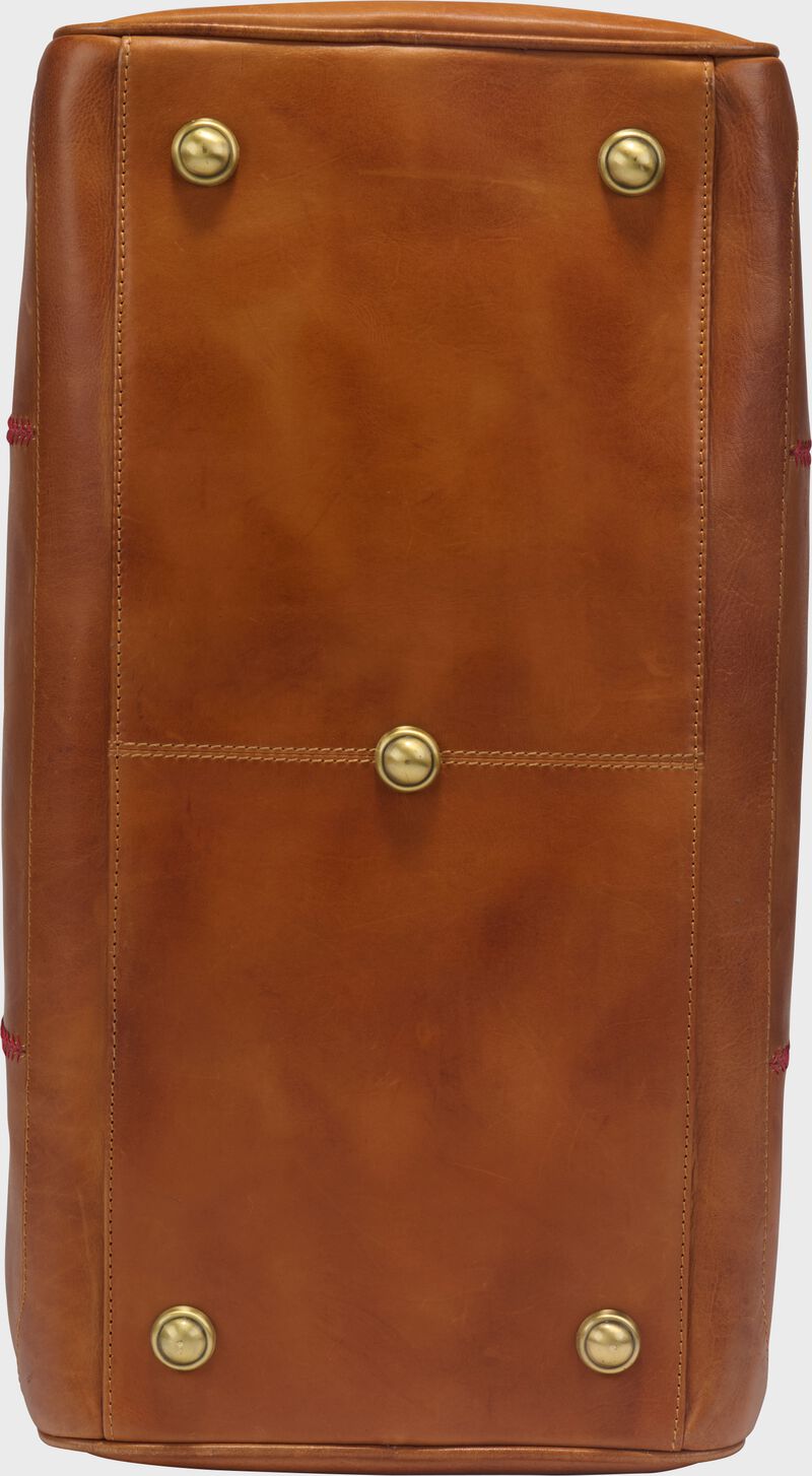 Bottom of a tan Double Play duffle bag