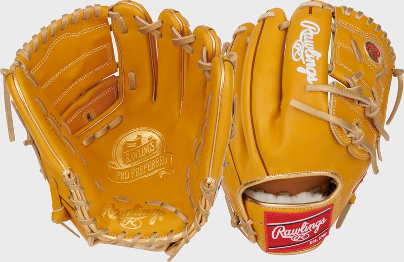 2 images showing the palm & back of a Rawlings Gameday 57 Shane Bieber Pro Preferred glove loading=
