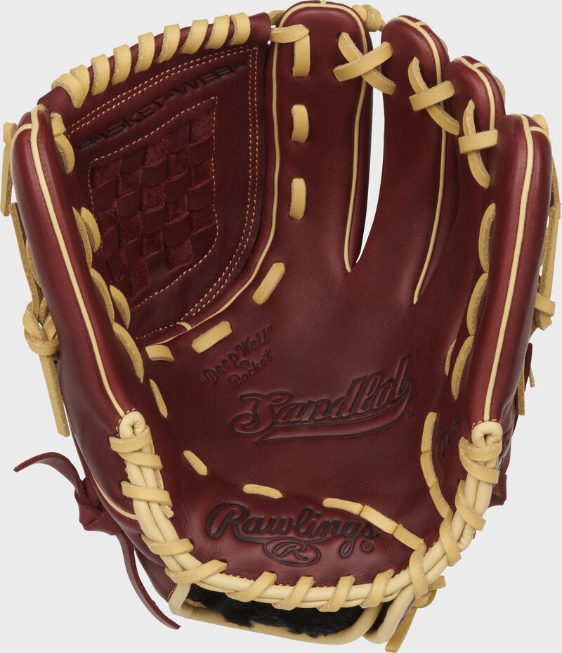 Sherry palm of a Rawlings Sandlot Series infield/pitcher's glove with camel laces - SKU: S1200BSH loading=