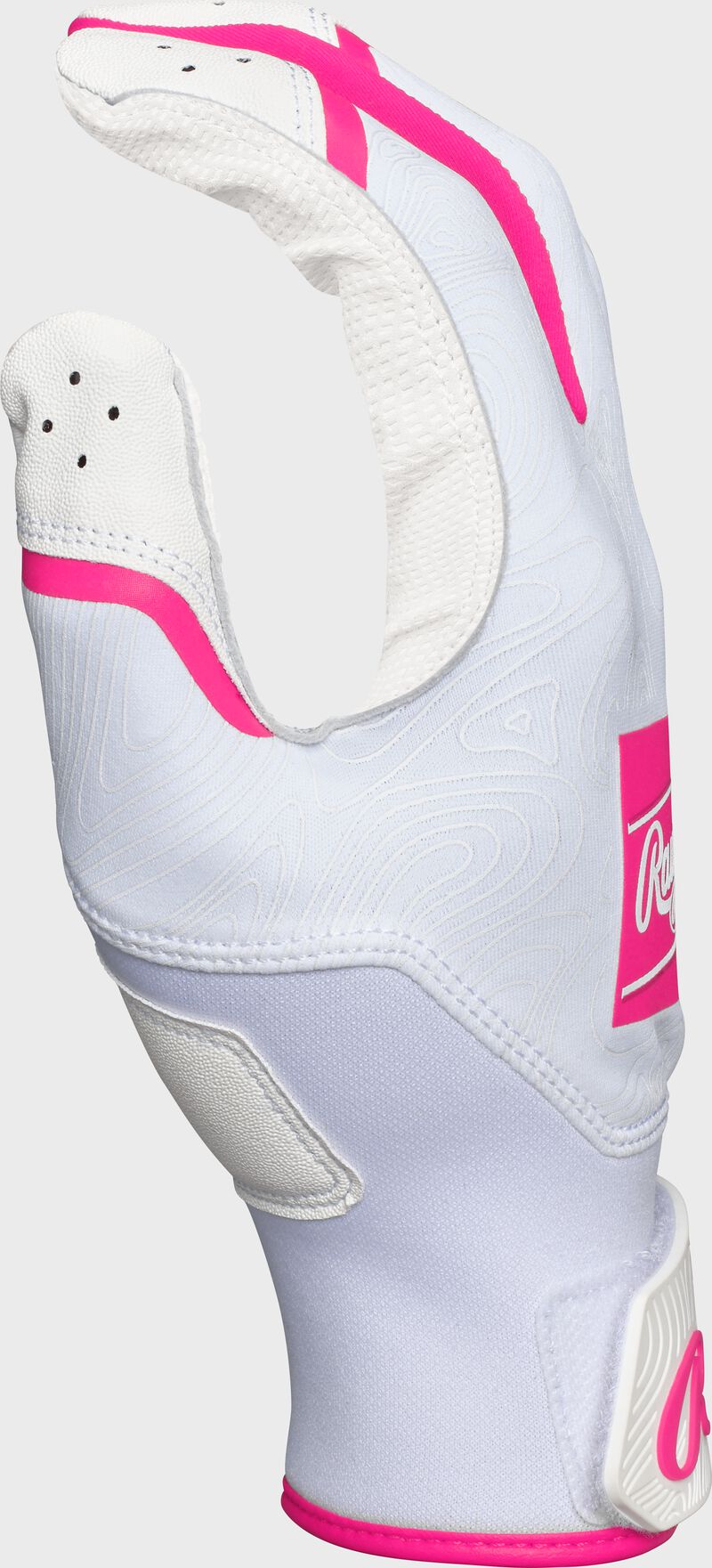 White thumb of a pink Clout batting glove loading=