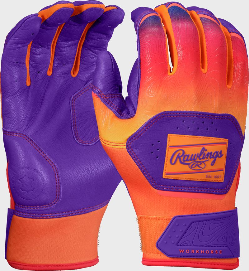 Rawlings Workhorse Fun Burst Batting Gloves, Purple/Orange, Youth S loading=