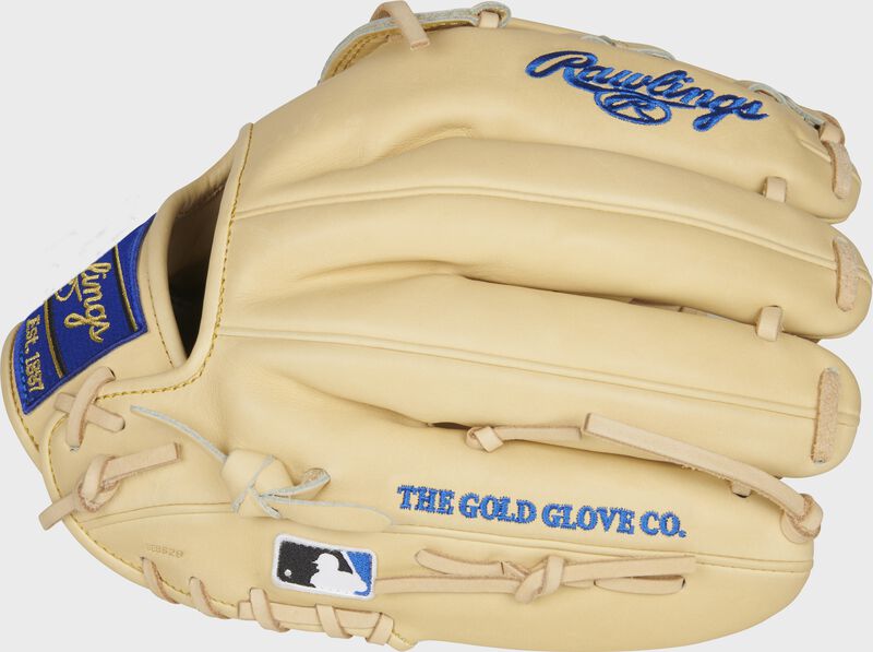 Camel fingers of a Rawlings HOH R2G 12.25-Inch glove with the MLB logo on the pinkie - SKU: PRORKB17-RH