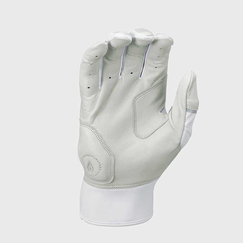 Palm of a white Rawlings Workhorse Batting glove
