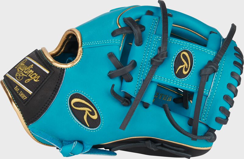 Teal thumb of an Exclusive Heart of the Hide 11.5-inch Wing Tip Glove with a teal I-web