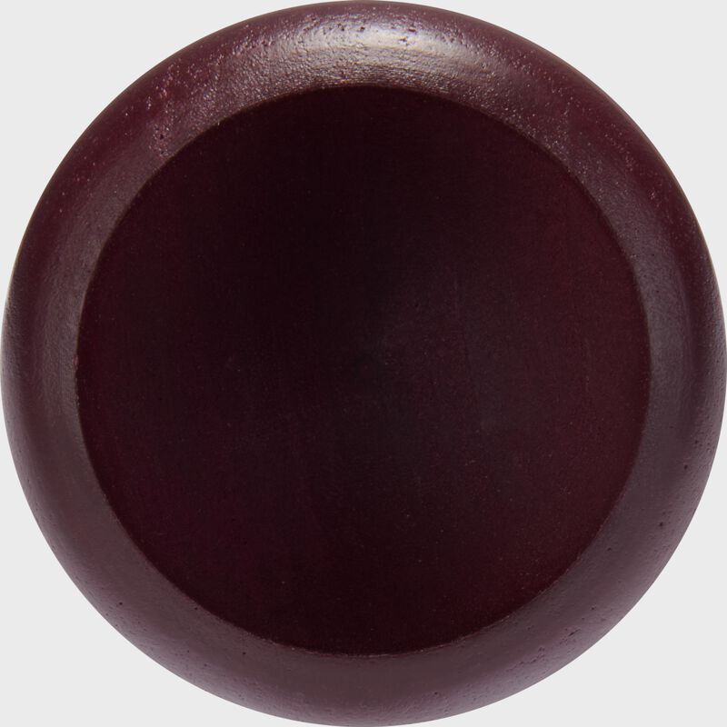 Cupped maroon end of a Pro Preferred JT39 torpedo barrel birch wood bat