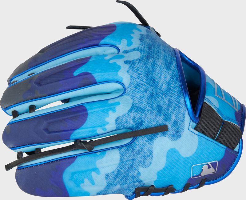 Blue sublimated back of a Father's Day REV1X infield glove