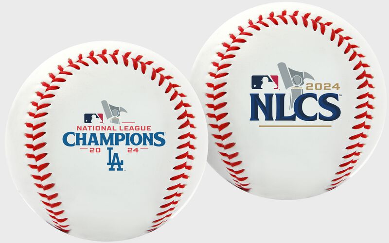 Two images showing two sides of a 2024 NLCS Champions replica baseball