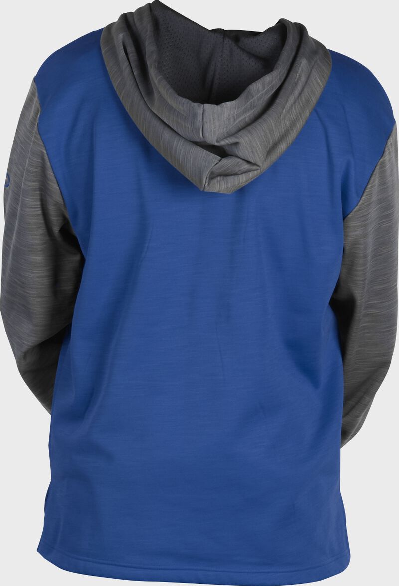 Back of a royal fleece hoodie with gray sleeves and hood - SKU: PFH2PRBB-R/GR loading=