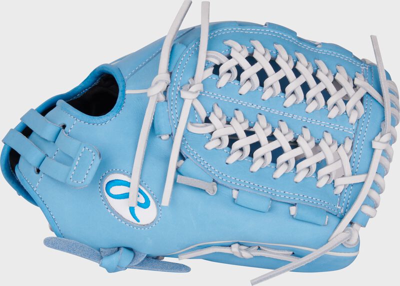 Thumb of a Columbia blue Heart of the Hide 12.5" utility fastpitch glove with a Modified Trap-Eze web loading=