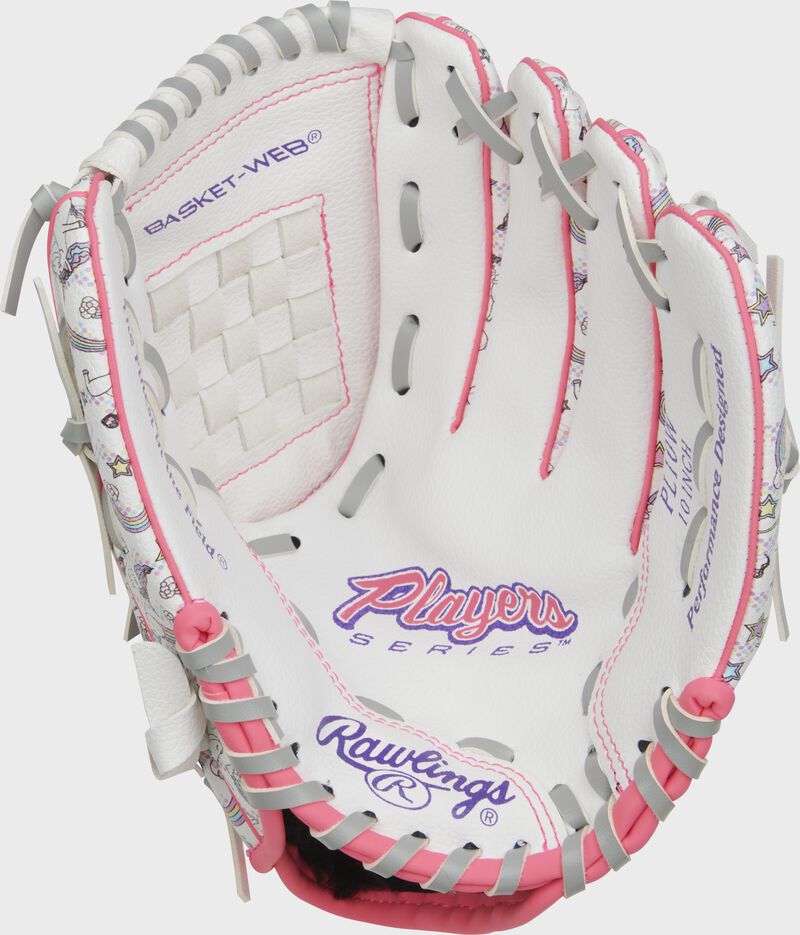 White palm of a Rawlings Players Series youth glove with white laces - SKU: RPL10W
