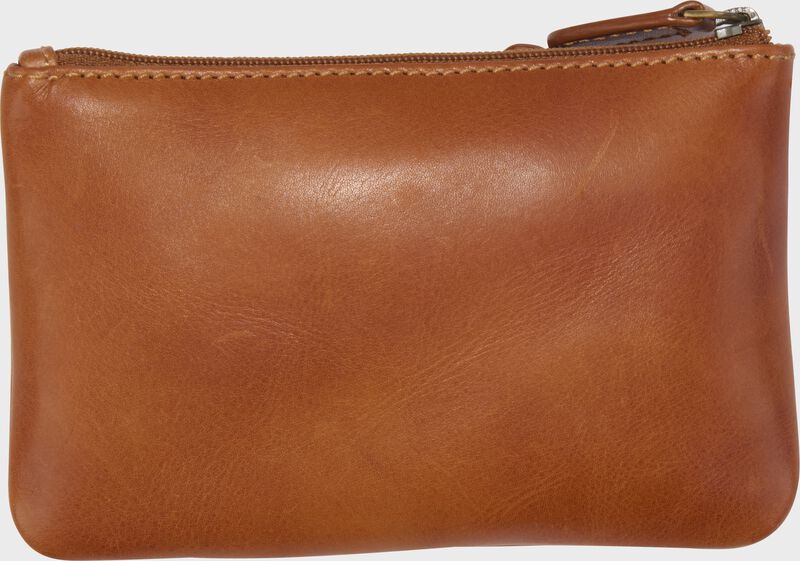 Back side of a tan Rawlings Double Play Coin Purse