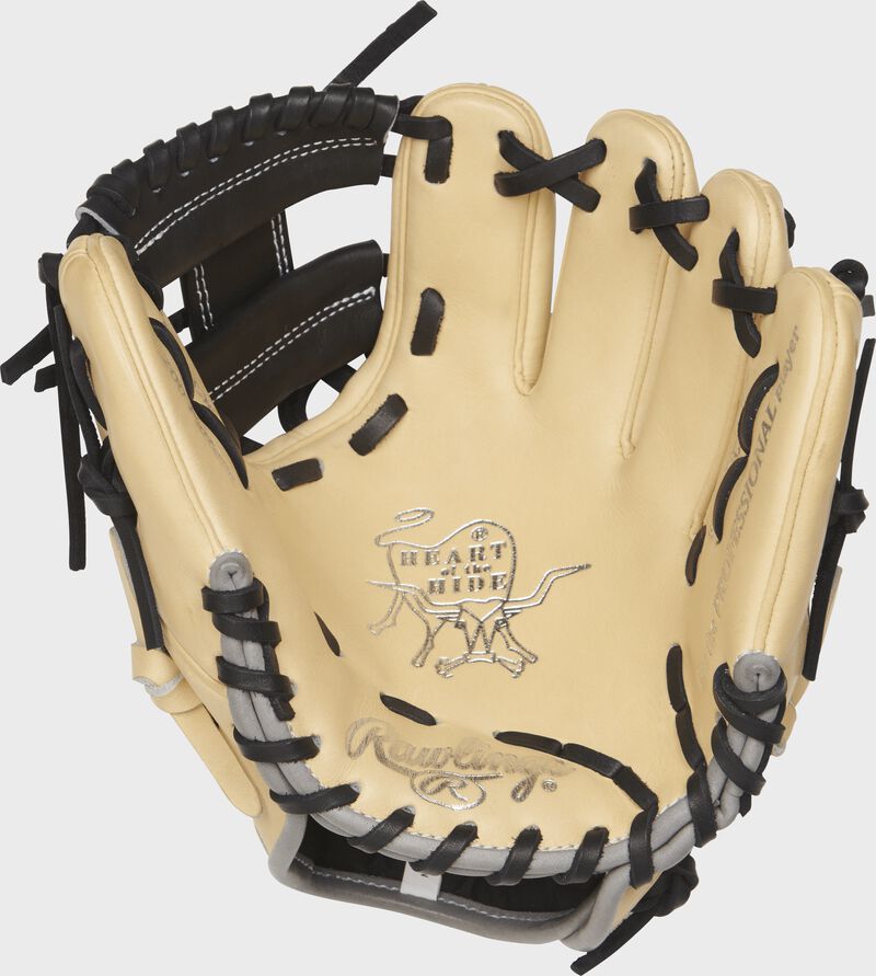 PRO200TR-2C Rawlings 9.5-inch training glove with a camel palm and black laces loading=