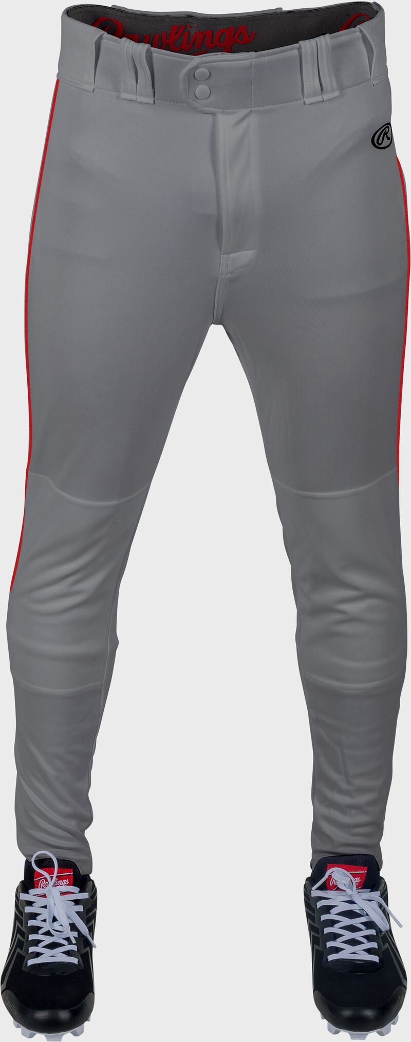 Rawlings Launch Jogger Fit Piped Baseball Pants, Adult XL, Blue Gray/Scarlet