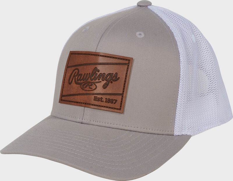 Rawlings Leather Patch Snapback Hat, Gray loading=