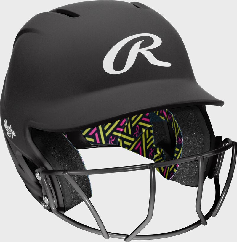 Rawlings CoolFlo Max Highlighter Youth Batting Helmet with Face Guard, Black, M/L