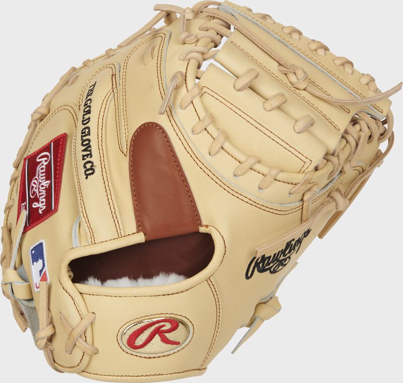 Back of a camel Jacob Stallings 34-Inch Pro Preferred catcher's mitt with a gold Oval-R - SKU: RSGPROSCM43JS