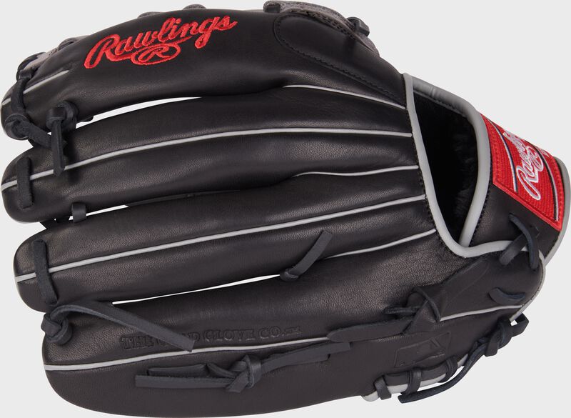 Black back of a Rawlings Aaron Judge Foundation Series youth H-web glove - SKU: RSGRF3028-6B loading=