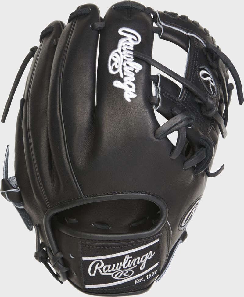 Back of a black Heart of the Hide R2G 11.5" I-web glove with a black Rawlings patch - SKU: RSGPROR204-2B