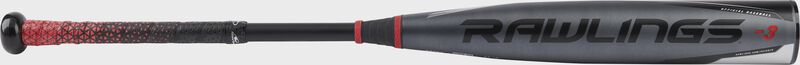 Rawlings logo on the barrel of a 2022 Rawlings Quatro Pro BBCOR bat - SKU: BB2Q3 loading=
