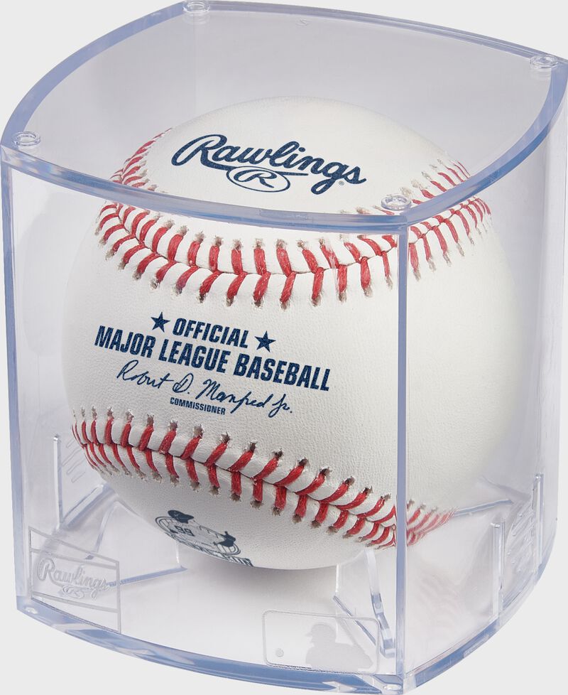 An Aaron Judge home run record commemorative ball in a display cube - SKU: RSGEA-ROMLBAJ62-R