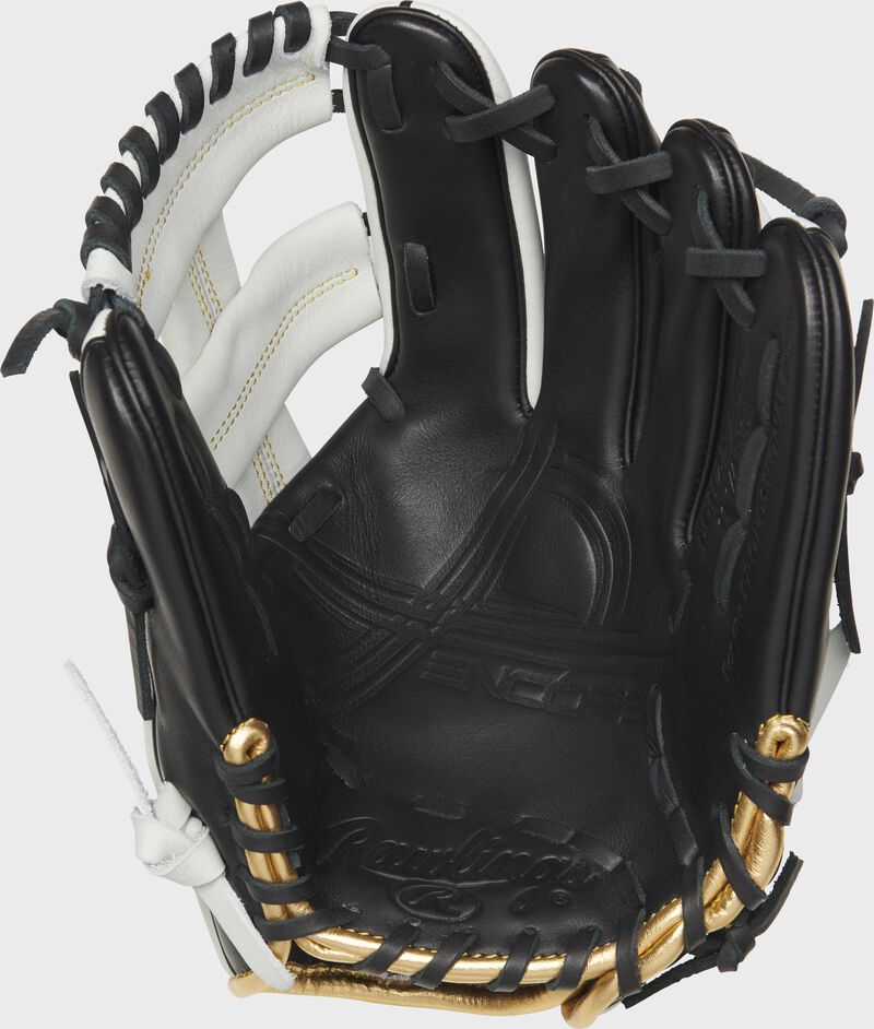 Shell palm view of white and black Rawlings Encore 11.25-Inch Infield Glove loading=