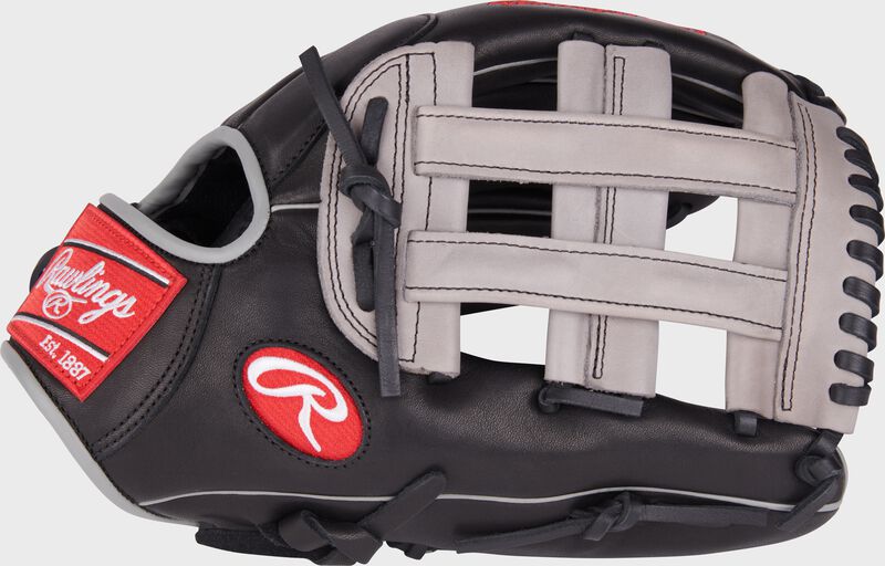 Thumb of a black Foundation Series Aaron Judge youth IF/OF glove with a gray H-web - SKU: RSGRF3028-6B loading=