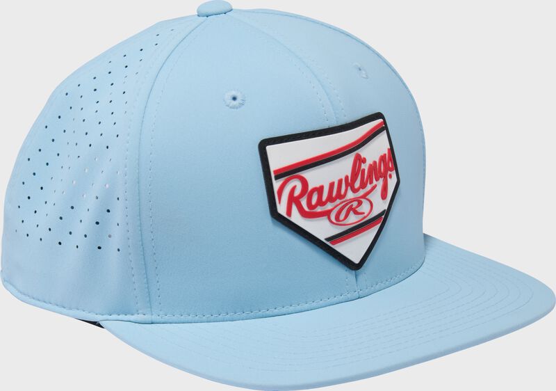 Rawlings Home Plate Performance Flat Bill Snapback Hat, Light Blue