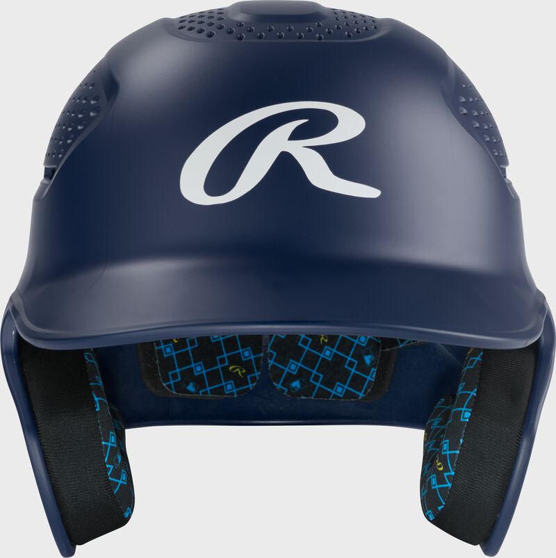 Front of a navy Rawlings RX2 batting helmet loading=