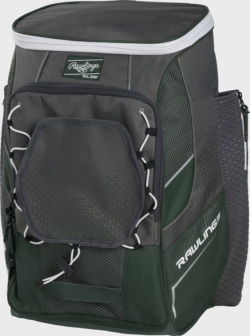 Front right angle of a dark green Impulse backpack - SKU: IMPLSE-DG