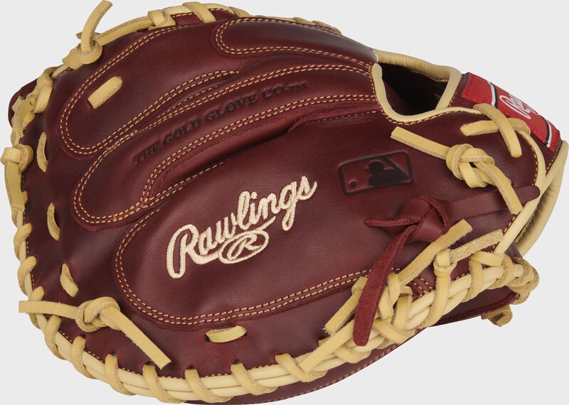 Sherry back of a Sandlot Series 33-Inch catcher's mitt with the MLB logo on the pinky - SKU: SCM33SS