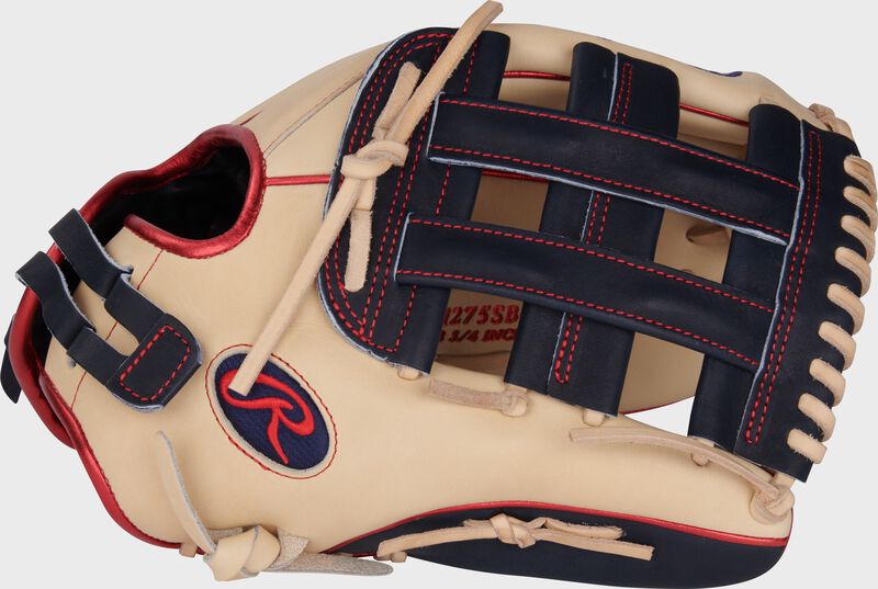 Thumb of a camel 12.75" Heart of the Hide outfield fastpitch glove with a navy H-web loading=