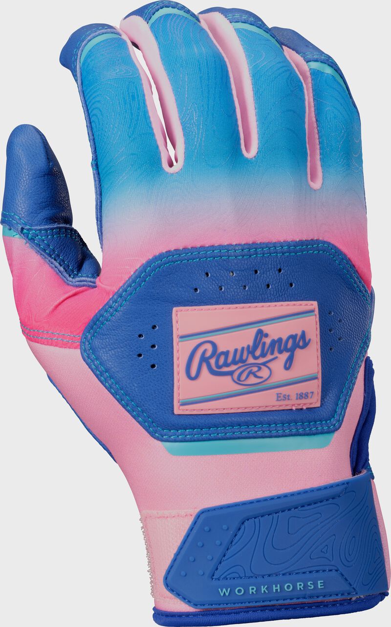 Rawlings Workhorse Fun Burst Batting Gloves, Royal/Pink, Adult S