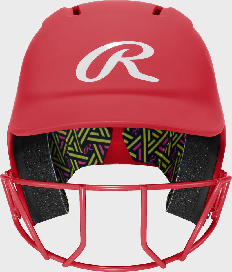 Rawlings CoolFlo Max Highlighter Youth Batting Helmet with Face Guard, Scarlet, M/L