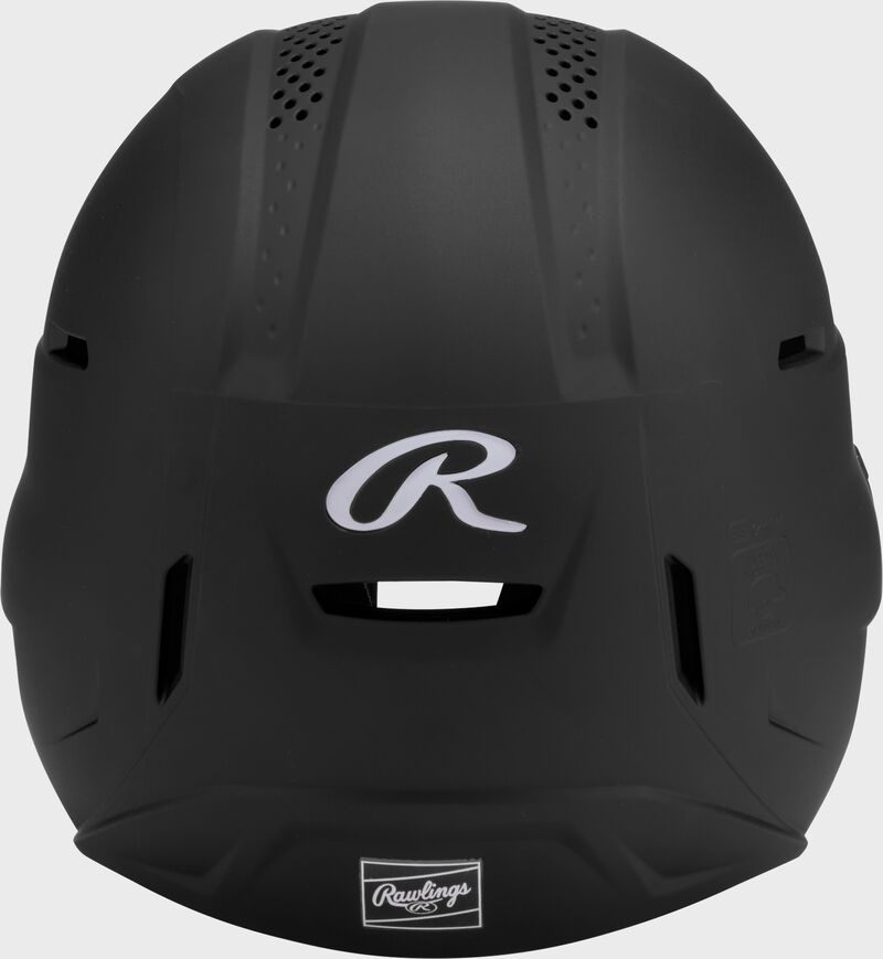 Back of a black Rawlings RX2 fastpitch batting helmet loading=