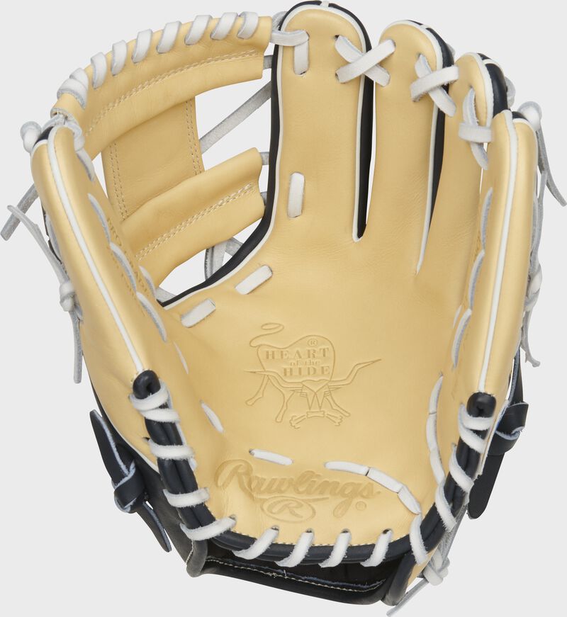 Camel palm of a Rawlings Milwaukee Brewers HOH glove with white laces - SKU: RSGPRO204-2MIL