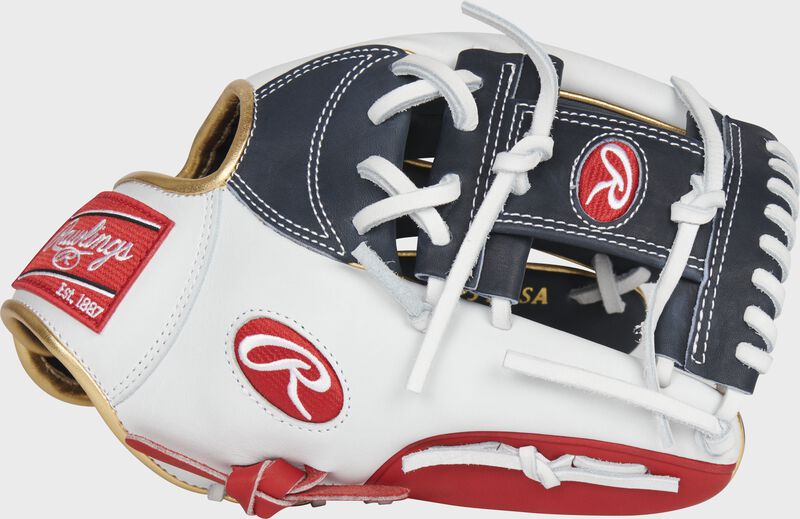 Thumb of a scarlet/white/navy 2022 Heart of the Hide 11.75-Inch USA infield glove with a navy I-web - SKU: RSGPRONP5-2USA