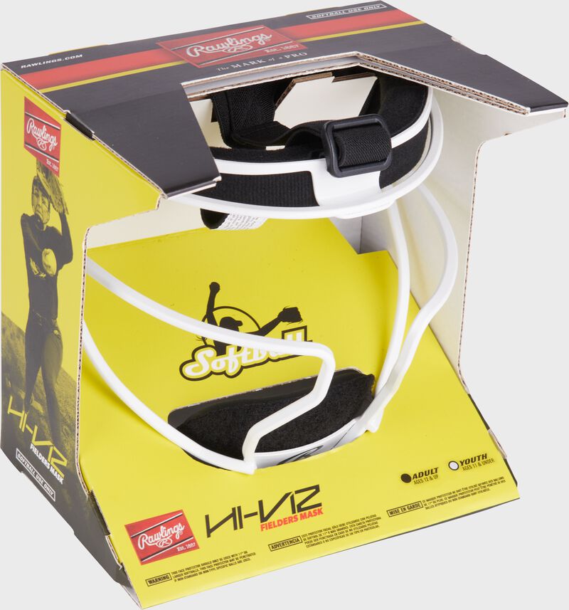 Rawlings Hi-Viz Softball Fielder's Mask, White, Youth